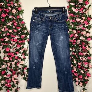 🌹 Miss Me JP4408 Distressed Cropped Capris Medium Wash Jeans Womens Blue 25